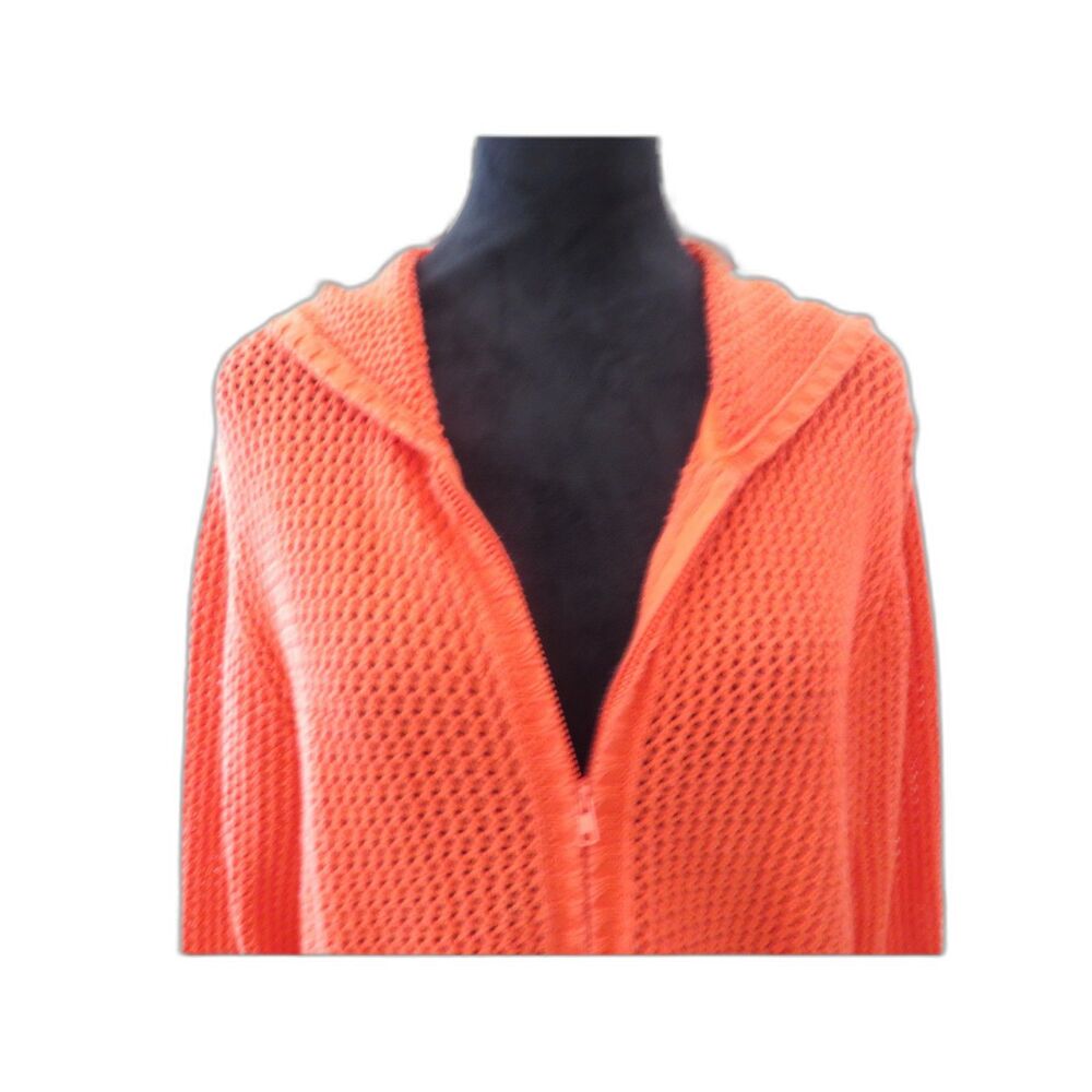 Coldwater Creek Women's Crochet Knit hoodie Cotton Boho Orange L EUC - Picture 3 of 6